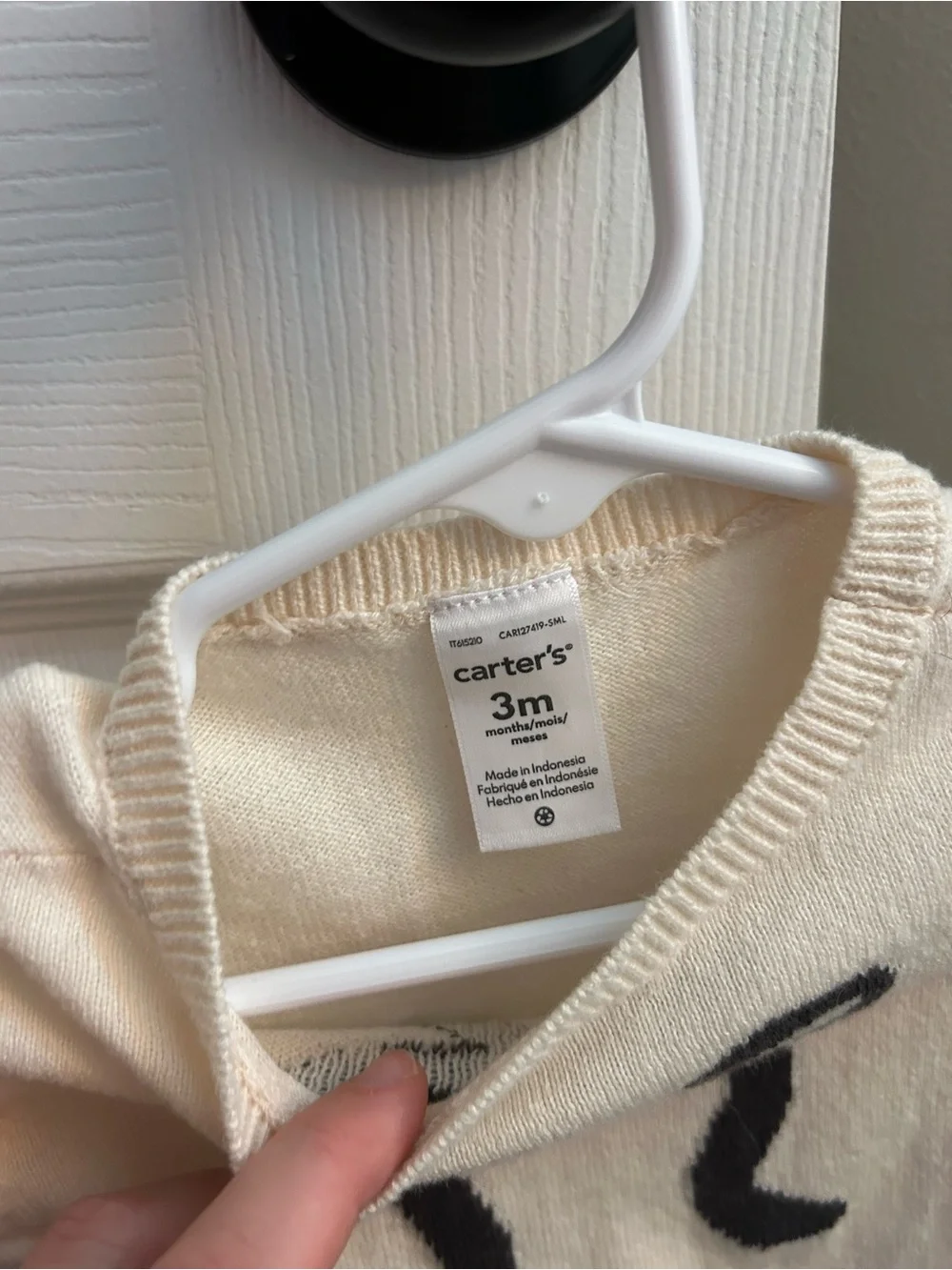 Carter's Cream Sweater with Black Bow Graphic